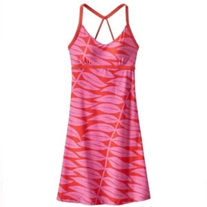 PATAGONIA SUNDOWN CORAL PINK SALLY DRESS EUCALYPTUS FRONDS Criss Cross Shelf Bra